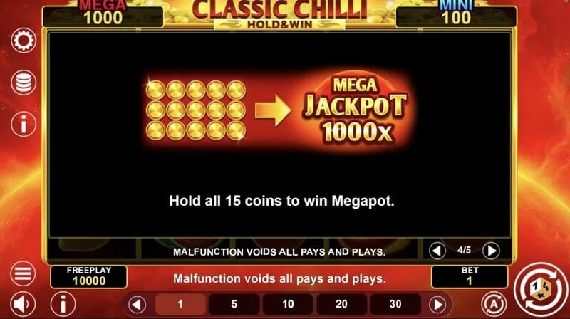 Classic Chilli Hold & Win - símbolos pegajosos en la ronda de retención